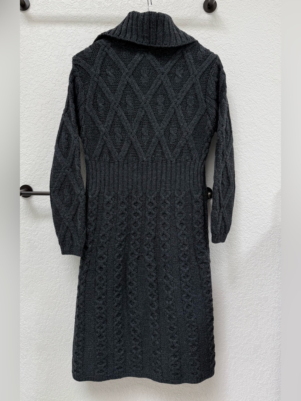 Aran Crafts Ireland 100% Meriono Wool Charcoal Flared cable knit coat - Size: S - Picture 3 of 11